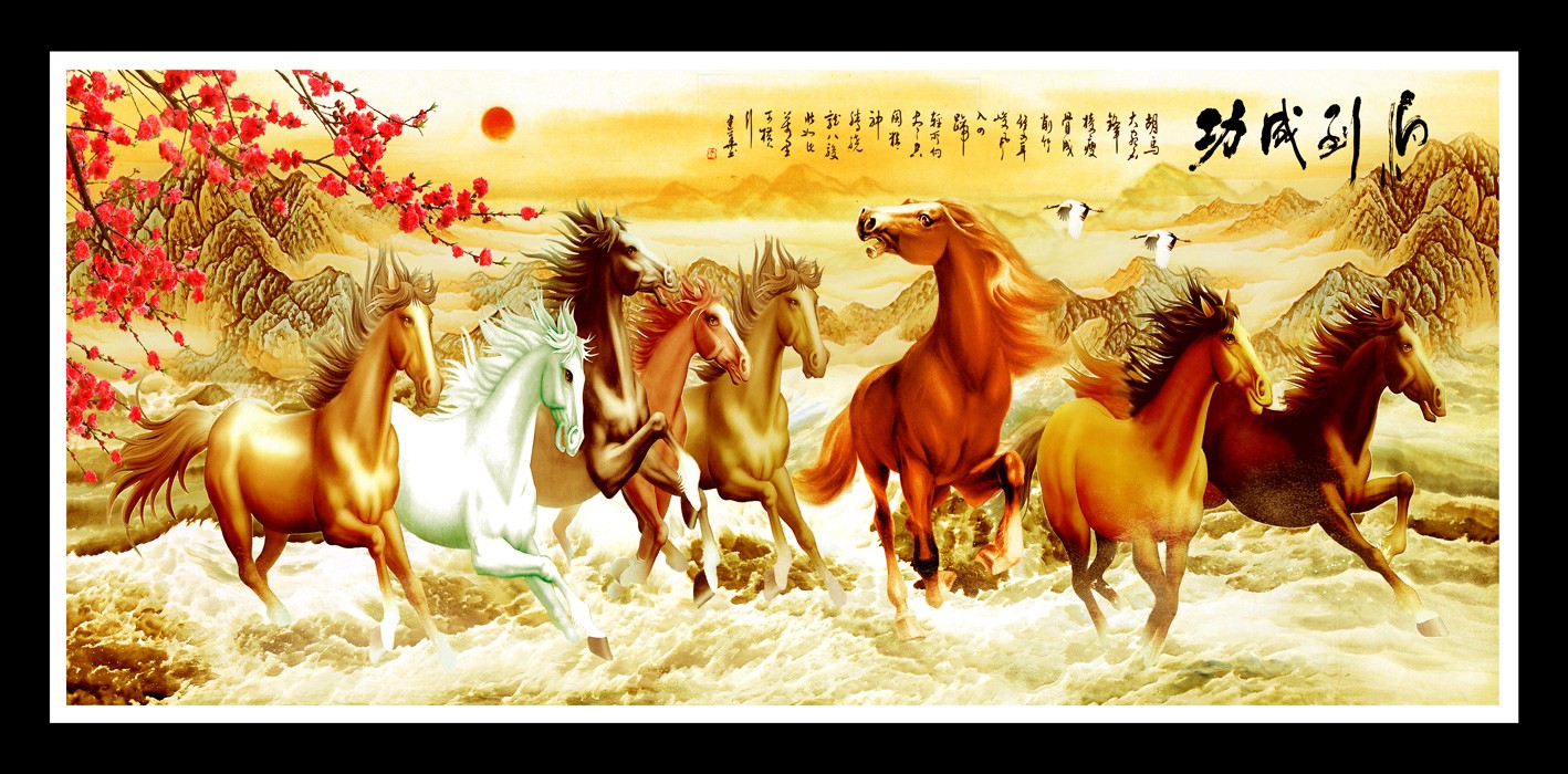 Tranh in canvas khung VTC LunaCV-0088 - mã đáo thành công, 100 x 50cm