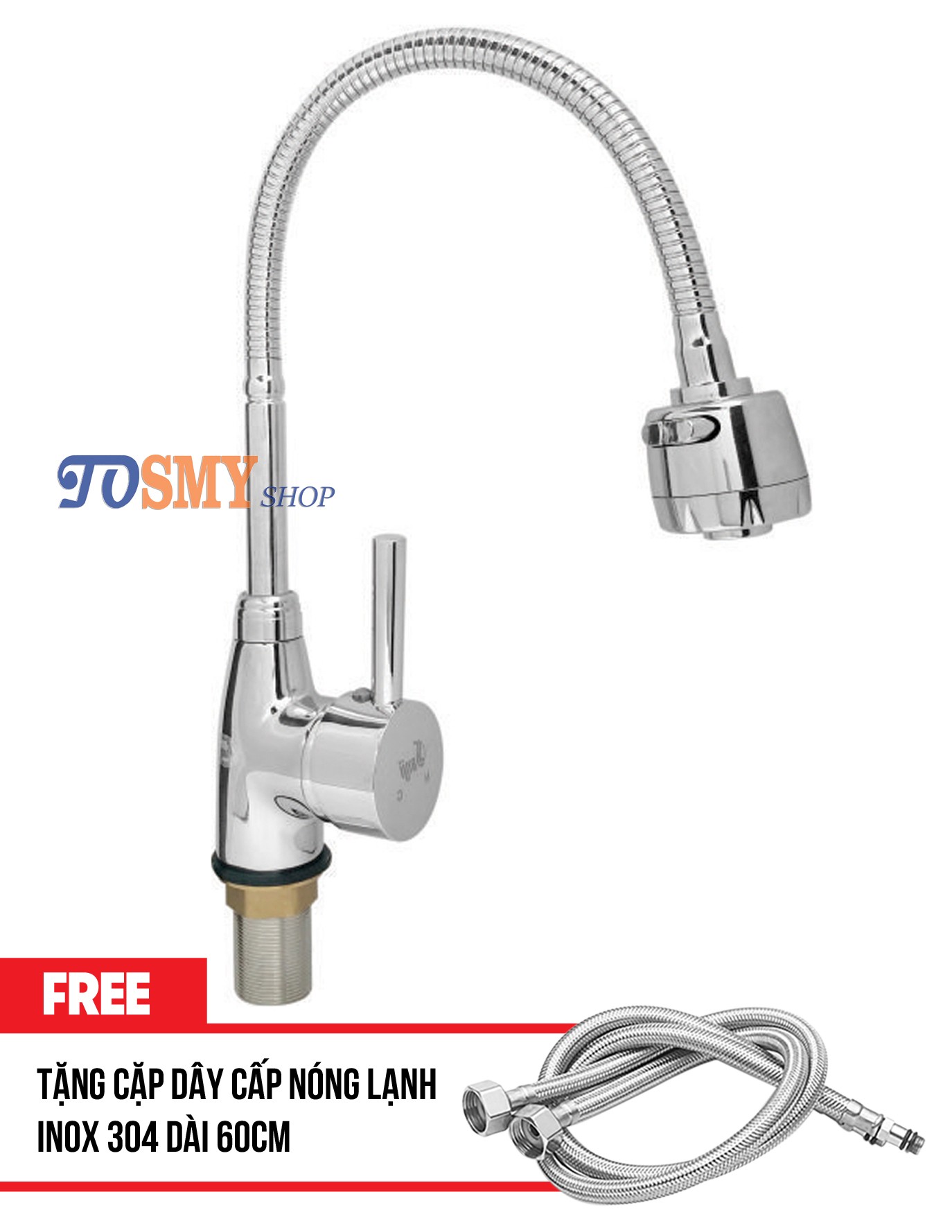 Vòi rửa chén nóng lạnh ống bẻ cn02 - vòi rửa bát nóng lạnh
