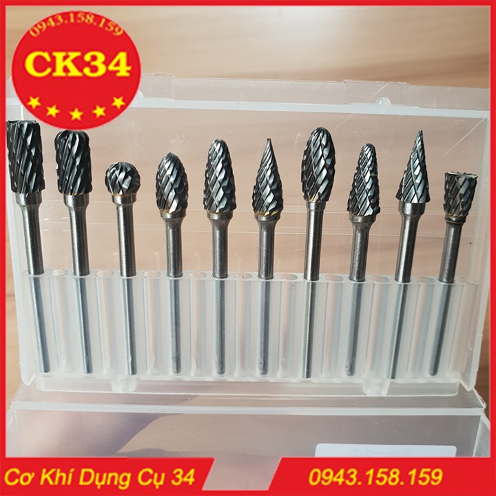 Mũi khắc, mài, làm rũa vonfram cao cấp bộ 10 cây