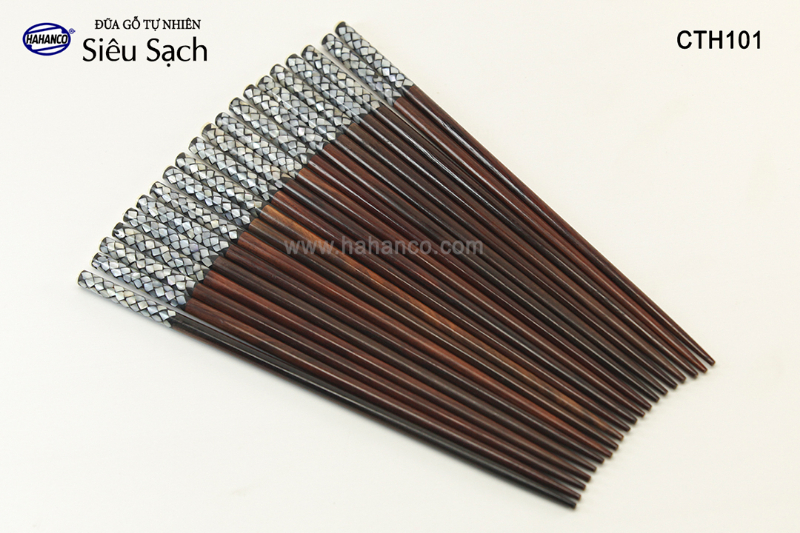 Đũa gỗ tự nhiên siêu sạch - cth101- gỗ trắc khảm trai -10 đôi- hahanco