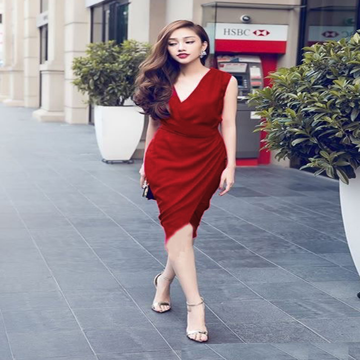 Đầm Cổ Chéo Lai Dún Một Bên