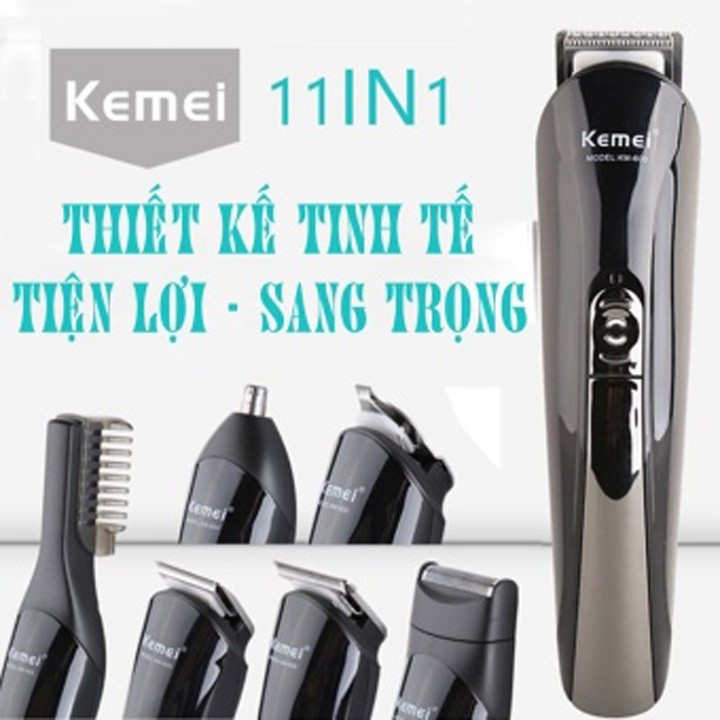 Bộ sản phẩm chăm sóc tóc, râu, lông toàn thân đa chức năng 6in1 Kemei KM-600