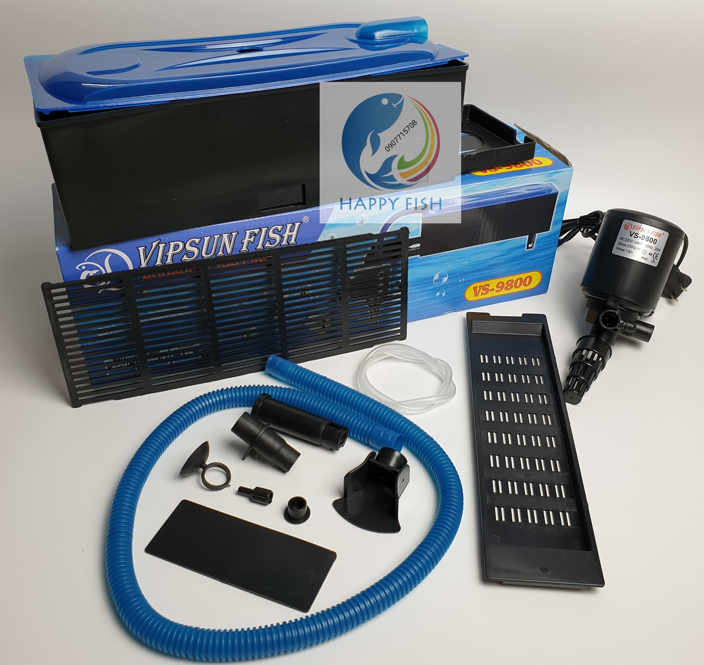 Vipsun fish vs-9800 - bộ máng và máy bơm lọc nước hồ cá - có bông lọc