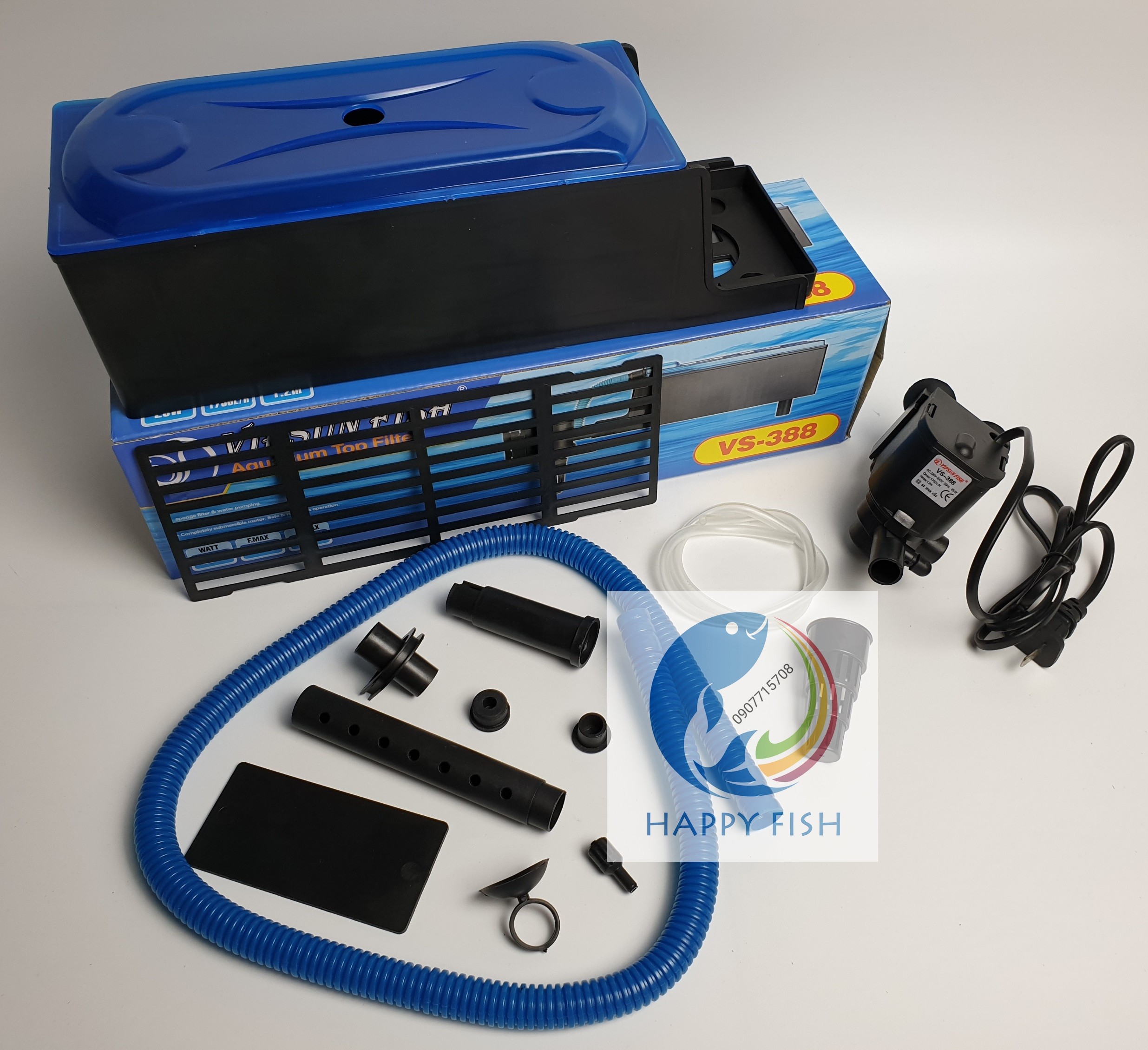 Vipsun fish vs-388 - bộ máng và máy bơm lọc nước hồ cá - có bông lọc