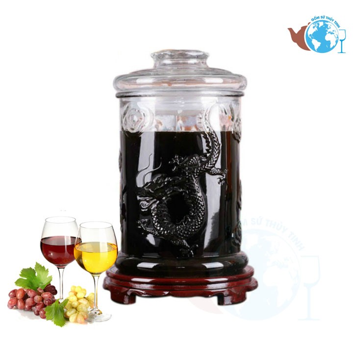 Bình ngâm sâm 6 lít thủy tinh dáng trụ hoa văn rồng không van