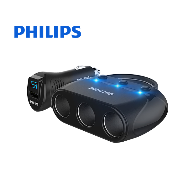 Bộ chia tẩu sạc dùng trên xe hơi, ô tô cao cấp cao cấp thương hiệu Philips- DLP2019: Hàng Cao Cấp Nhập Khẩu Chính Hãng