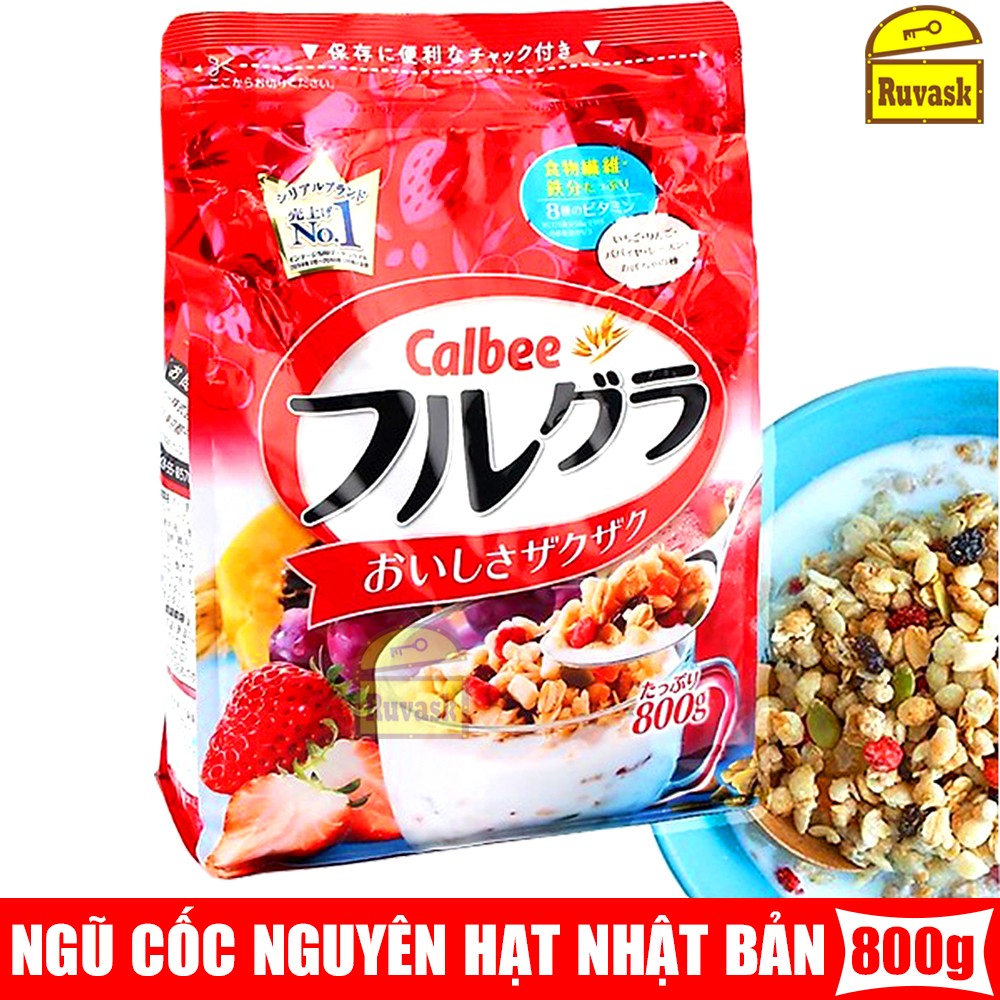 Ngũ cốc Calbee táo, dâu, nho Nhật Bản 800g