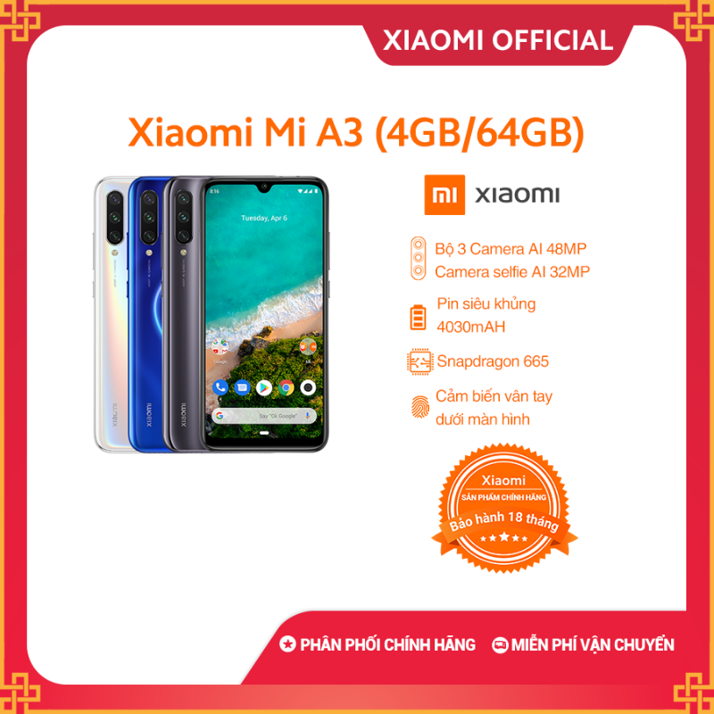 Điện thoại Xiaomi Mi A3 - 4GB RAM, 64GB, 6.01 inch