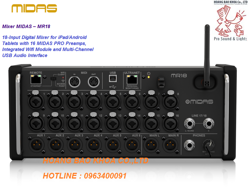 Bàn trộn âm thanh- nhãn hiệu : midas- mr18 digital