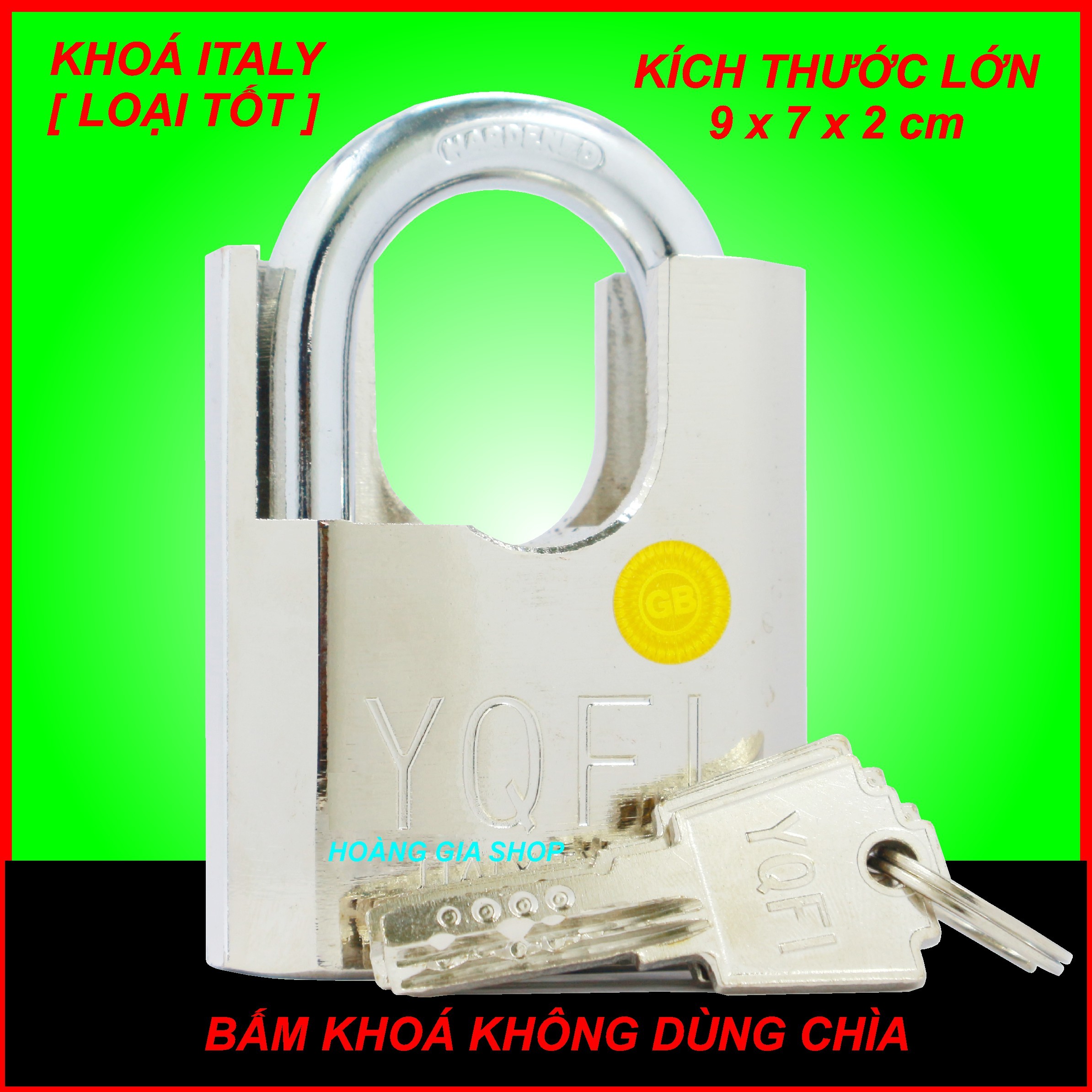 Ổ khoá ITALY - YQFI 6F - 60mm chống cắt - bấm khoá - loại tốt (Mã SP: 013)