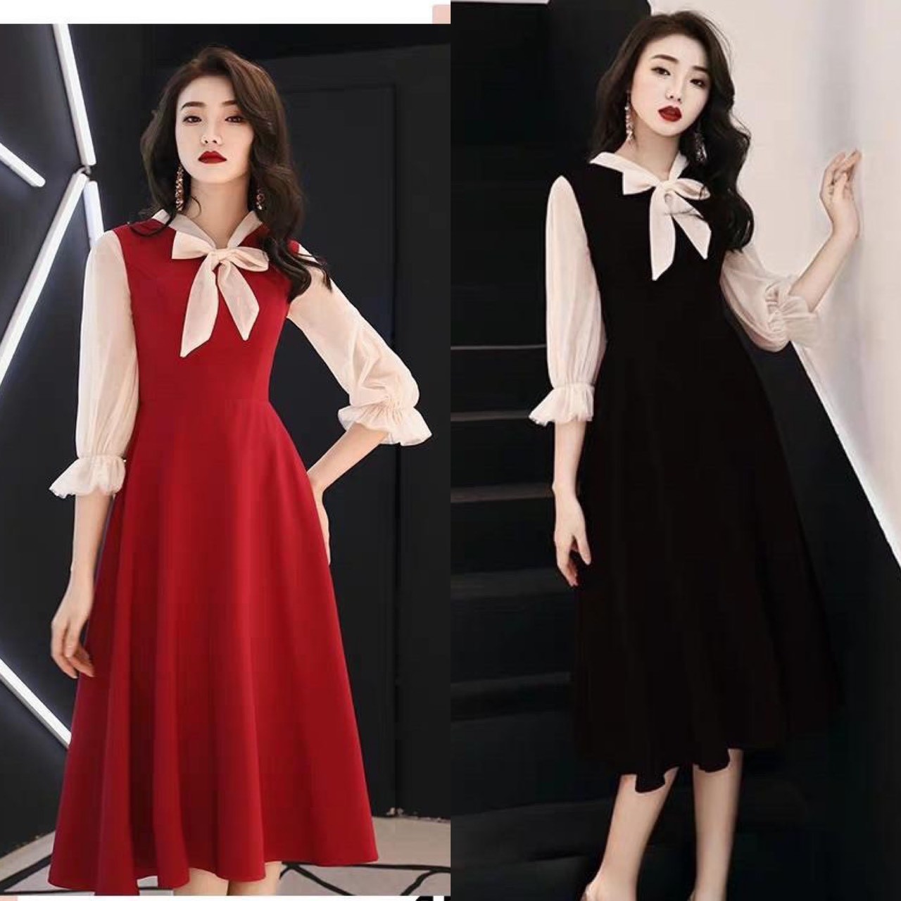Đầm công sở phối voan điệu đà