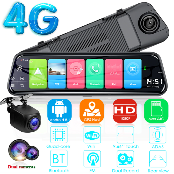 Camera hành trình gương ô tô Phisung Z55, 4G, Wifi, 10 inch, dẫn đường Navitel, Google map...