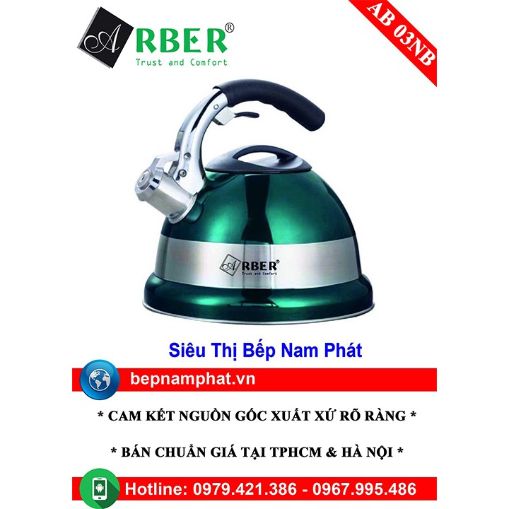 Ấm đun từ inox dùng được bếp từ Arber AB 03NB có còi báo động nước sôi