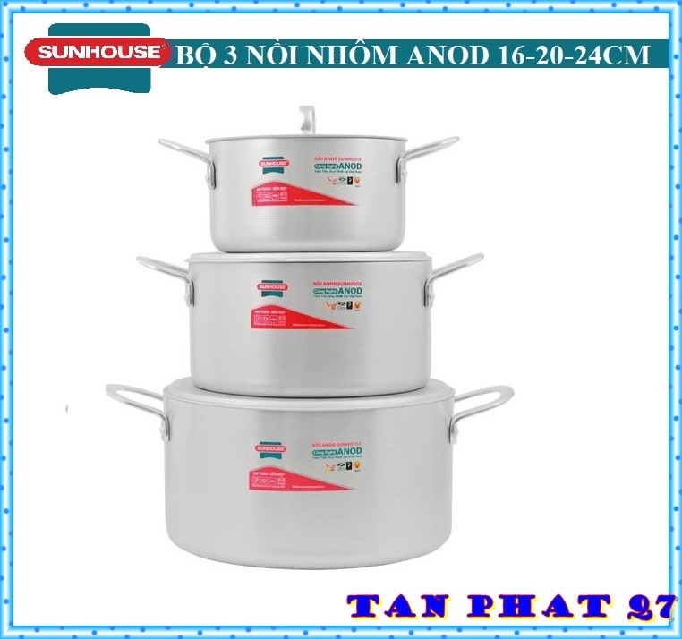 Bộ nồi Anod Sunhouse SH6532, 3 chiếc