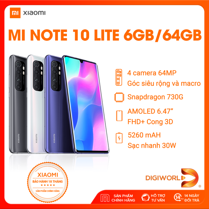 Điện thoại Xiaomi Mi Note 10 Lite - 8GB/ 128GB, 2 sim, 6.47 inch