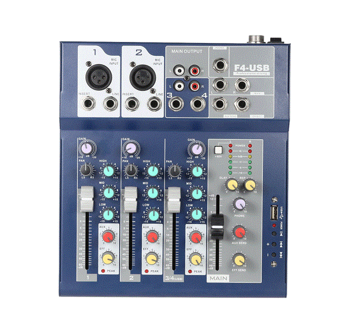 Bộ trộn âm thanh Mixer F4-USB (Xanh) (Mã SP: F4-USB)