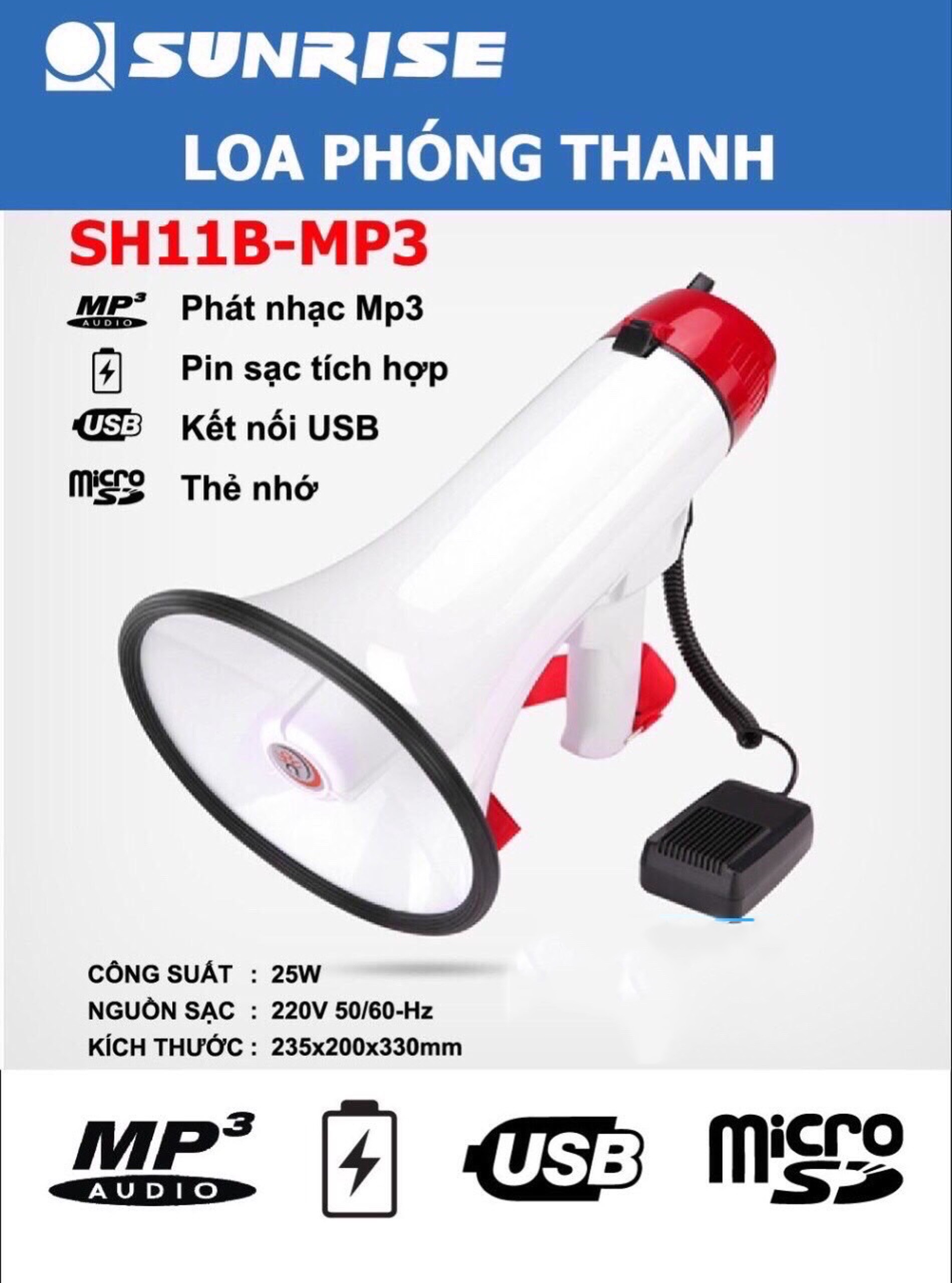 Loa phóng thanh sunrise sh11b có usb