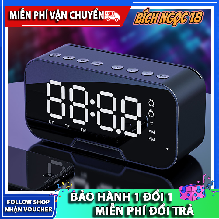 Loa không dây Amoi G5 bluetooth 5.0 công suất 5w, kiêm giá đỡ điện thoại, đo nhiệt độ phòng. đồng hồ báo thức