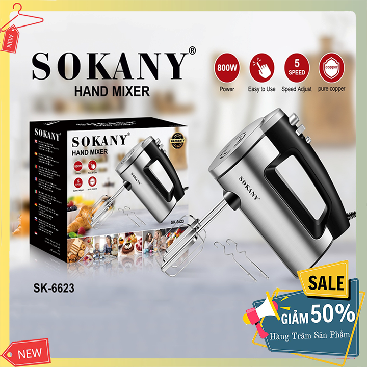 Máy đánh trứng, trộn bột cầm tay SOKANY 6623 - 800W (Mã SP: 0415-1)