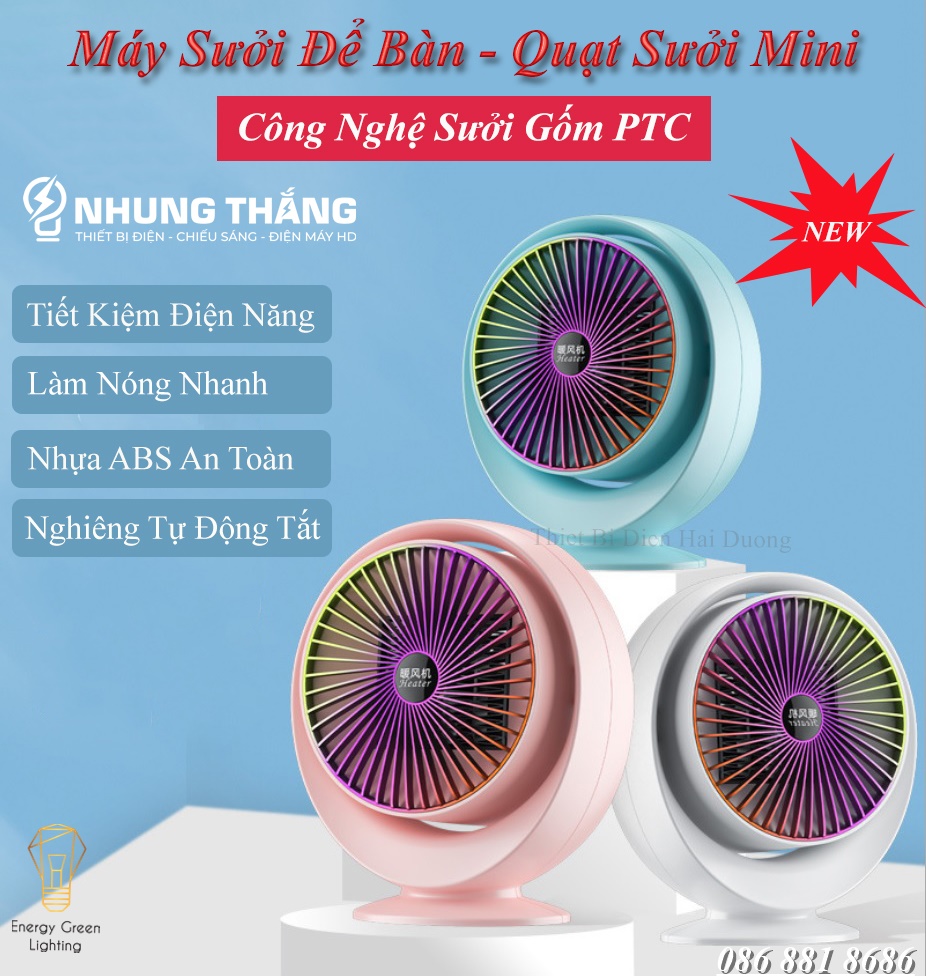 Máy sưởi Để Bàn MS-303, Quạt Sưởi Mini - Công Nghệ Sưởi Gốm PTC Ceramic-Làm Nóng Nhanh -Tích Hợp Tản Gió -Tiết Kiệm Điện Năng - Bảo Hành 12 Tháng - Có Video (Mã SP: MS-303)