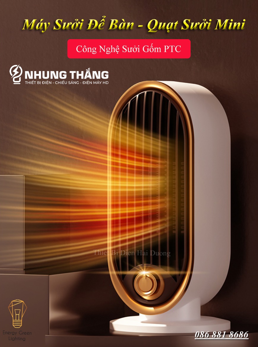 Máy sưởi để bàn ms-302, quạt sưởi mini, làm nóng nhanh , tích hợp tản gió ,vỏ abs chống cháy,tiết kiệm điện năng, công nghệ sưởi gốm ptc ceramic - bảo hành 12 tháng