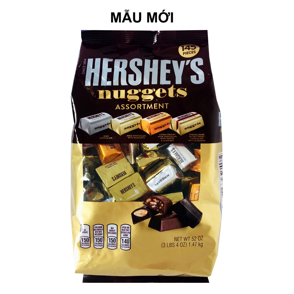 Socola sữa, sữa hạnh nhân, hạnh nhân toffee, đắng hạnh nhân Hershey Nuggets Assortment gói 1470gr của Mỹ