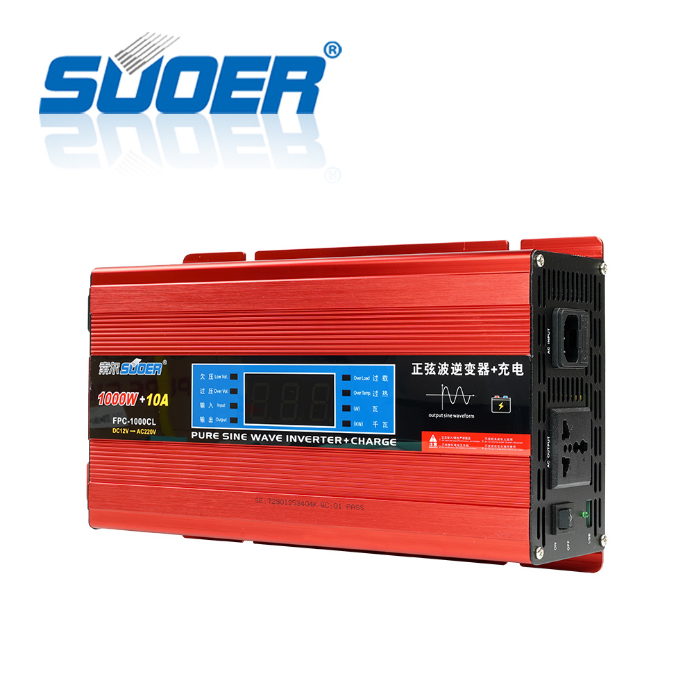 Bộ đổi điện Inverter Suoer 12v sang 220v sine chuẩn 1000W Đúng Công Suất FPC-1000CL-Tích hợp sạc Điện lưới (Mã SP: 1000CL)