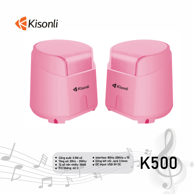Loa Vi Tính, Máy Tính Để Bàn Kisonli K500 Công Suất 3,5W Màu Hồng Mẫu Mới 2023 (Mã SP: K500)