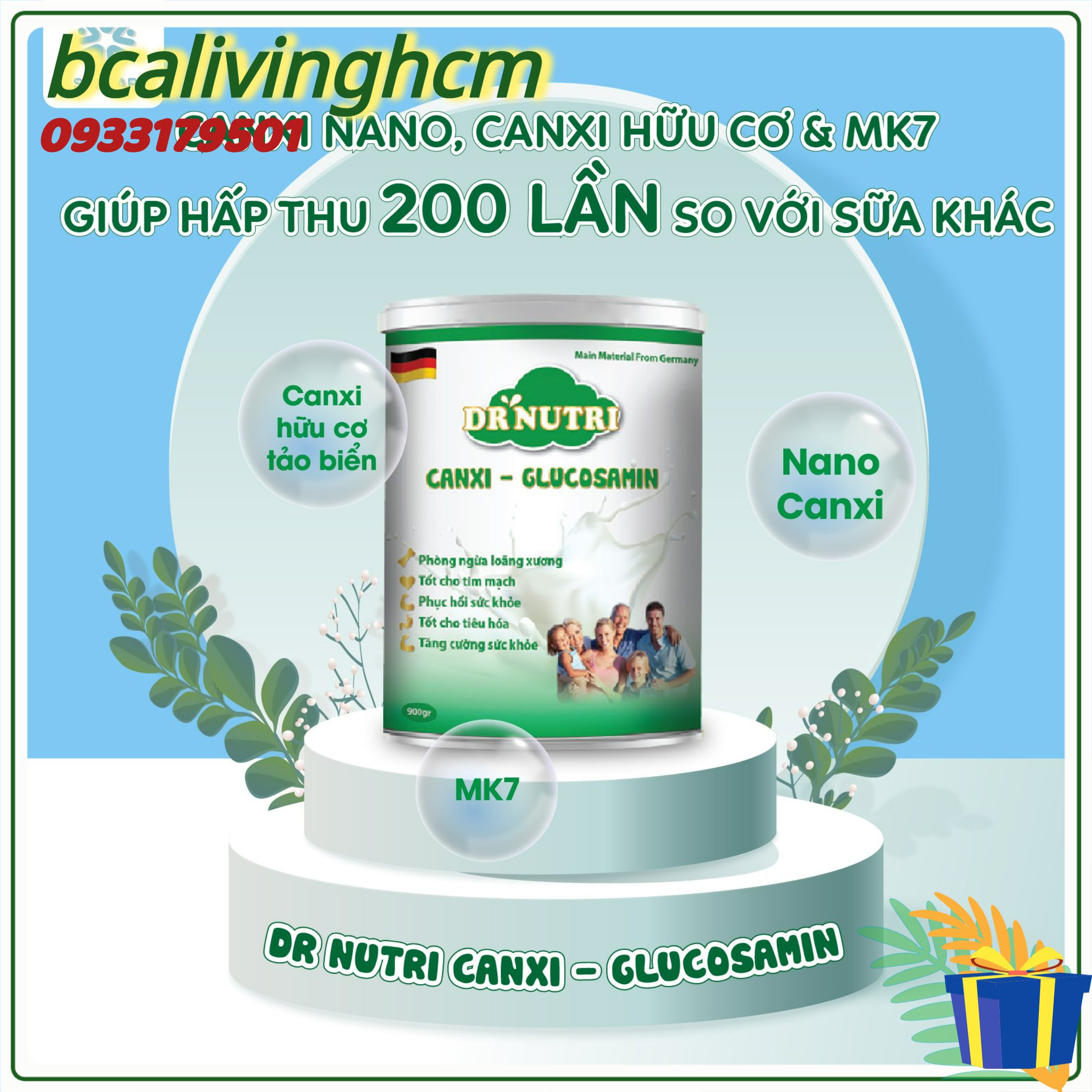 [Freeship 300k+quà 19k] Sữa bột cho cơ xương khớp Dr Nutri Canxi Glucosamin,Organic,bcalivinghcm,dành cho người già loãng xương thiếu canxi, tăng hấp thụ canxi nano cho khớp,chắc khỏe xương,giảm nhức mỏi cơ xương khớp. (Mã SP: 1196_74996352)