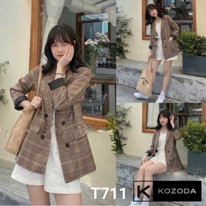 Áo khoác vest phong cách bố caro công sở dạo phố T711 (Mã SP: T711)