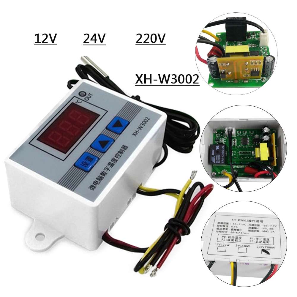 Đồng hồ đo nhiệt độ kỹ thuật số cho máy tính XH-W3002 AC 220V 1500W với đầu dò điều khiển nhiệt độ máy ấp trứng (Mã SP: XH-3002-220V)