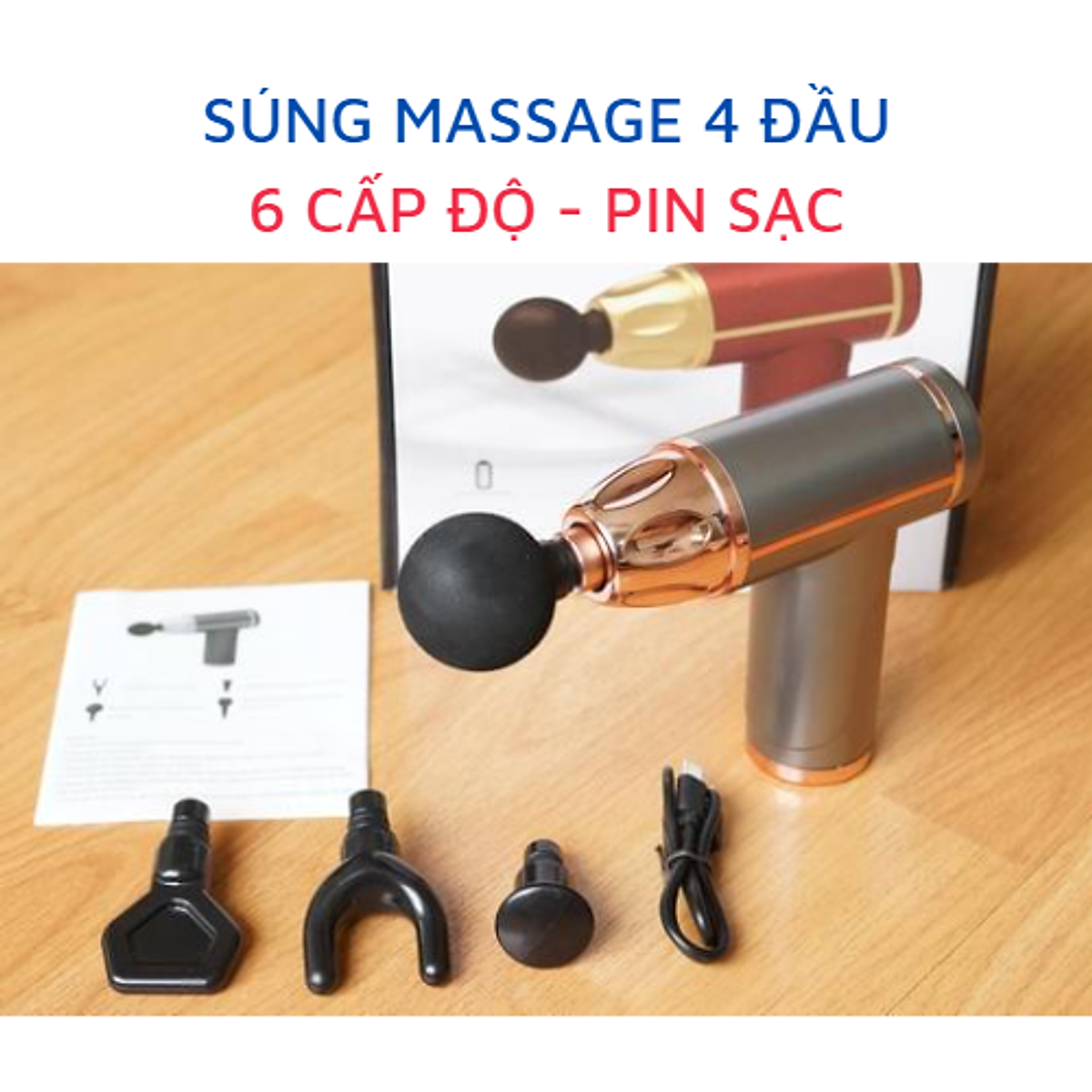 Máy mát xa massage mini đa năng cầm tay 6 chế độ tặng kèm 4 đầu massage (Mã SP: 2010_95190179)