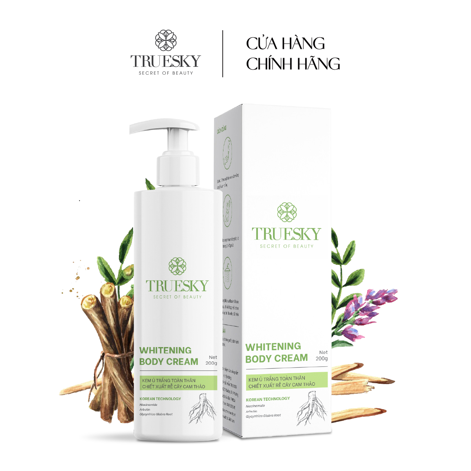 Bigsize - Kem ủ trắng toàn thân Truesky Whitening Body Cream chiết xuất rễ cây cam thảo 200g (Mã SP: cream200g)