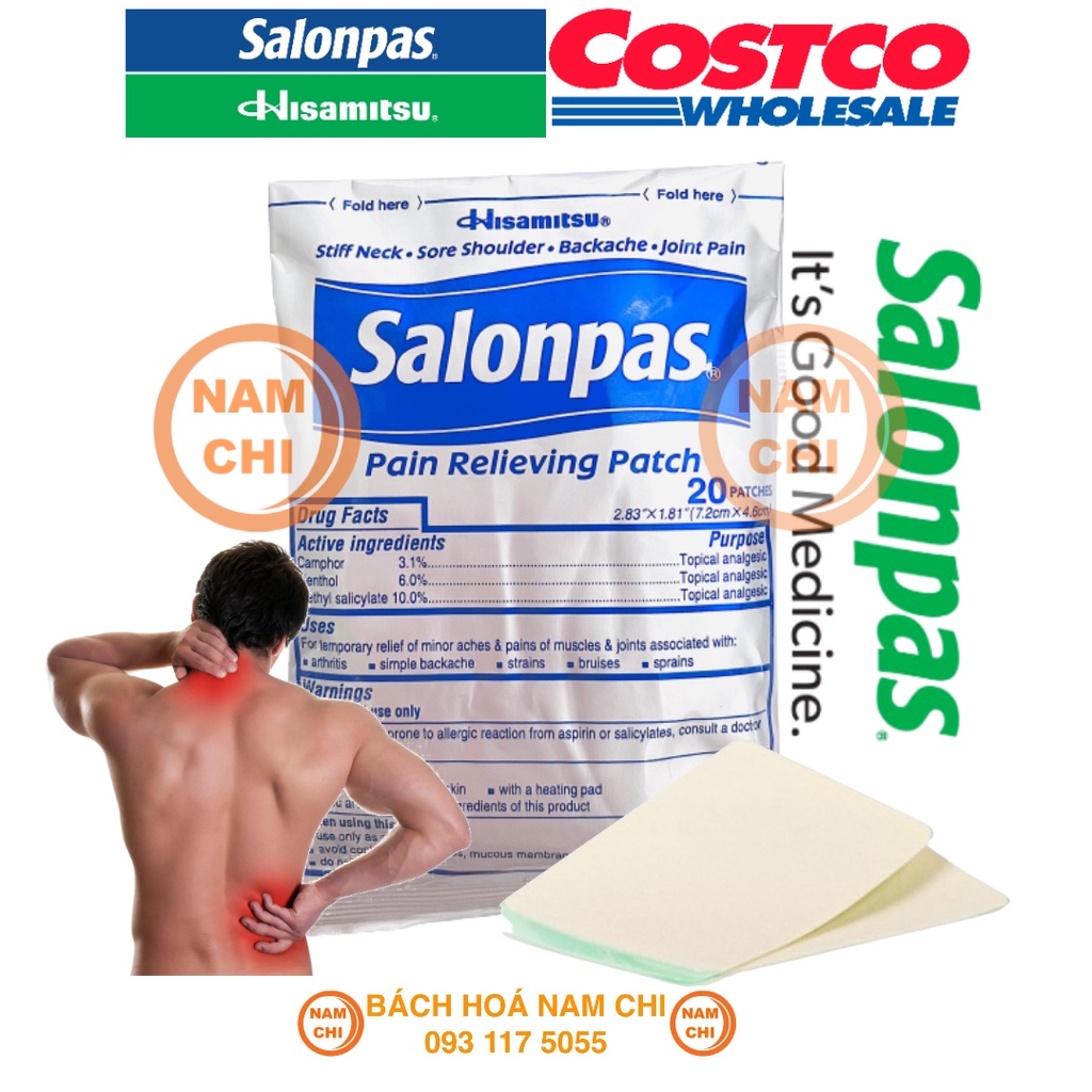 [TÁCH LẺ GÓI 20 MIẾNG] HỘP MIẾNG DÁN SALONPAS  MỸ 7 GÓI x 20 MIẾNG (HÀNG COSTCO USA) (Mã SP: 2746_95347097)