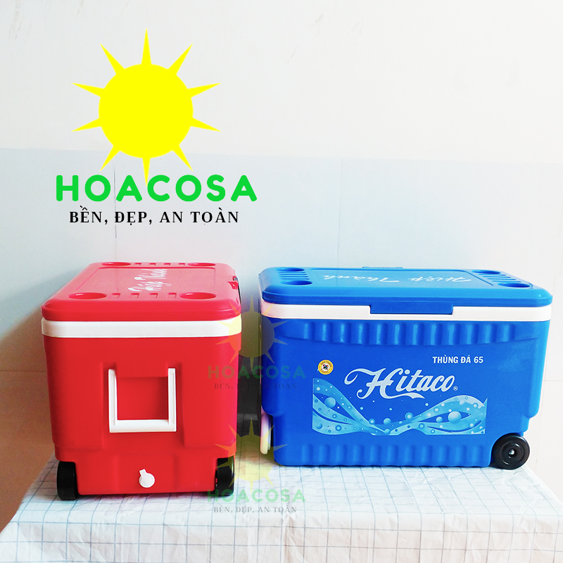 Thùng đá có bánh xe 65 lít hitaco có tay cầm, giữ đá lâu- đồ gia dụng hoacosa.