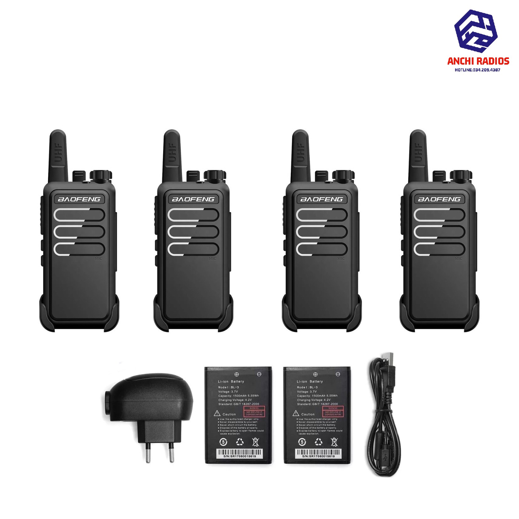 Bộ 04 Máy Bộ Đàm Baofeng Mini Siêu Nhỏ (Siêu bền,Pin dung lượng lớn, Thiết kế nhỏ gọn,Cự ly liên lạc 1Km) (Mã SP: R5-4)