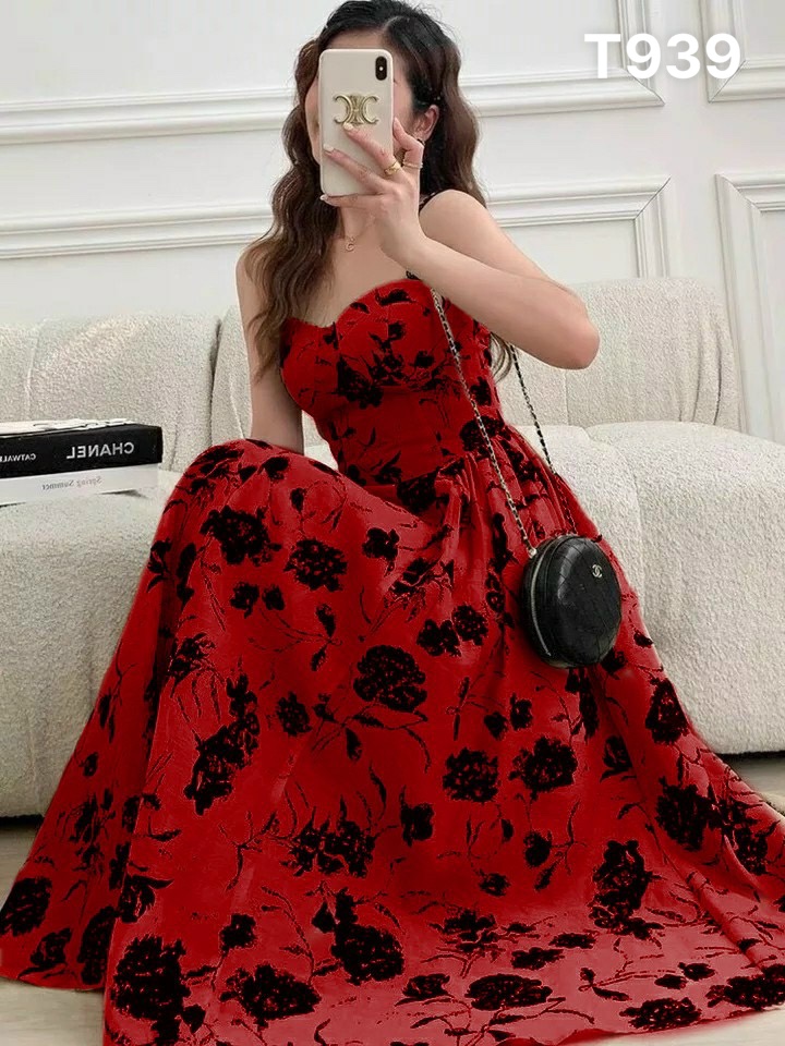 Đầm xoè cup ngực 2 dây có mút kèm vòng cổ sexy dự tiệc dạo phố voan lụa T939 (Mã SP: T939)