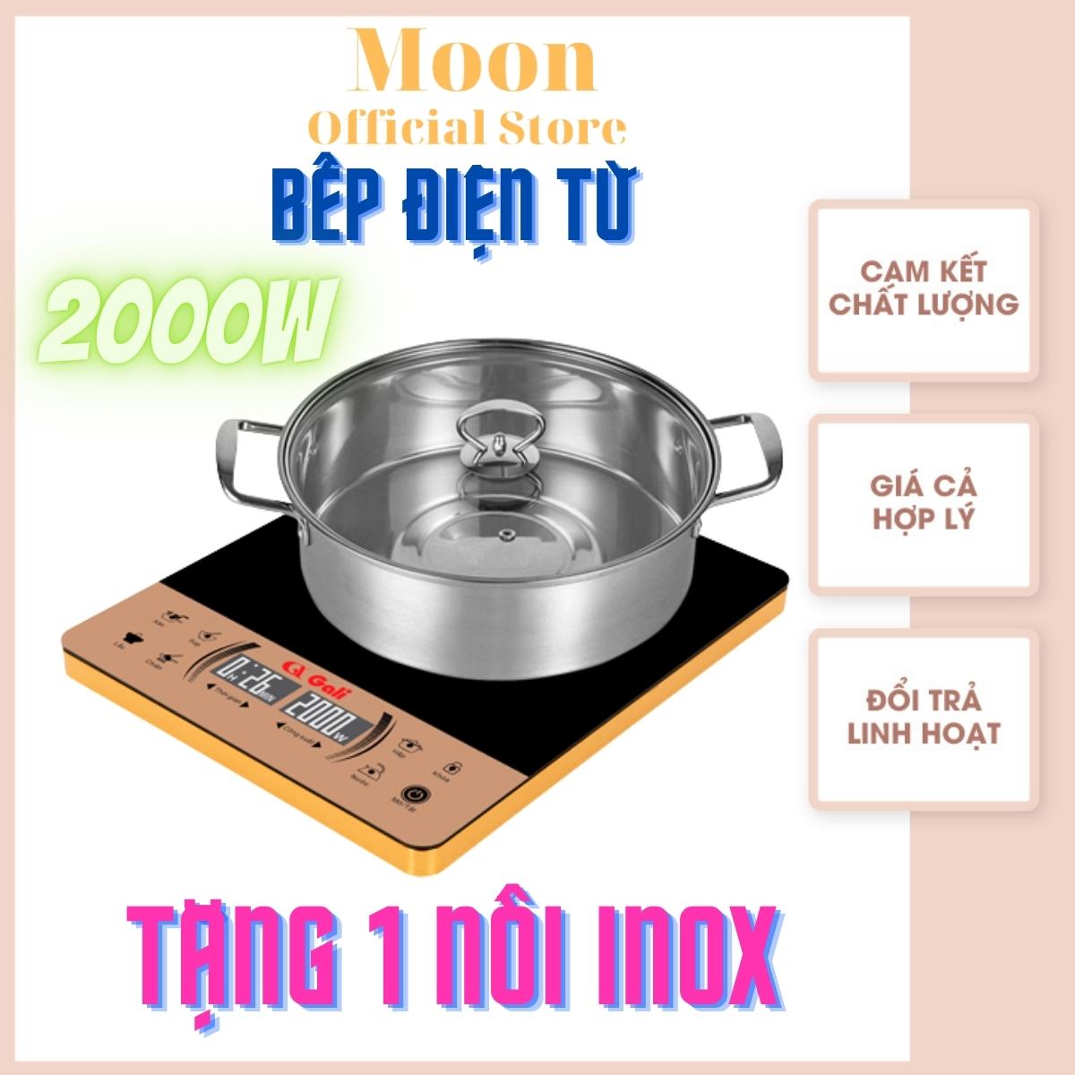 Bếp điện từ Gali 2200w thân nhôm mặt kính nguyên khối cảm ứng, đĩa từ và dây điện bằng đồng, tặng 1 nồi inox bảo hành 12 tháng chính hãng Moon store