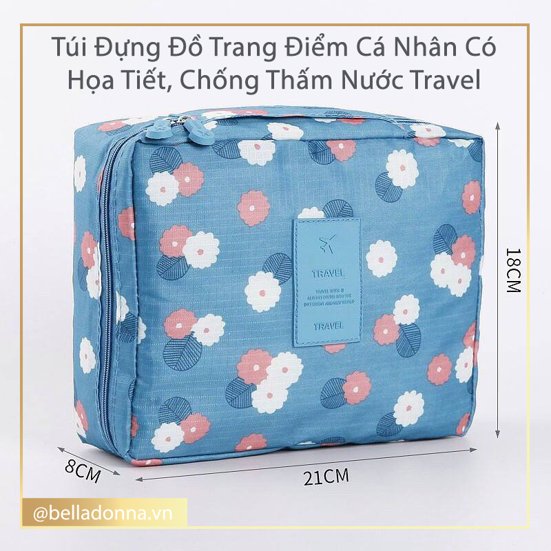 Túi Đựng Đồ Trang Điểm Cá Nhân Có Họa Tiết, Chống Thấm Nước Travel [Nhiều Màu] (Mã SP: tui.travel)