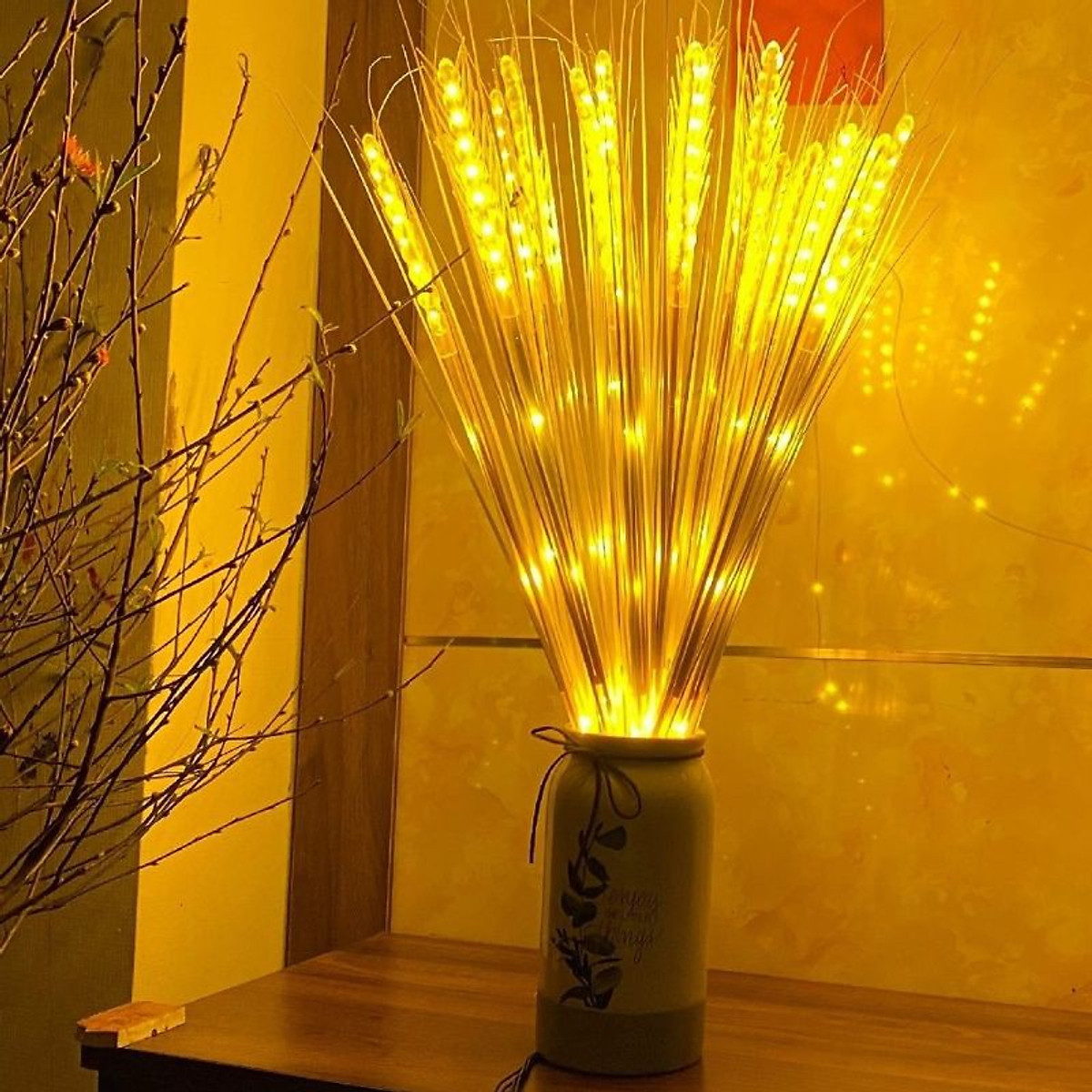 Bó 10 bông lúa vàng tài lộc, may mắn - Dùng trang trí phòng khách, nơi làm việc, bàn thờ gia tiên, thổ công (dùng điện 220v) (Mã SP: Bó 10 bông lúa vàng tài lộc)