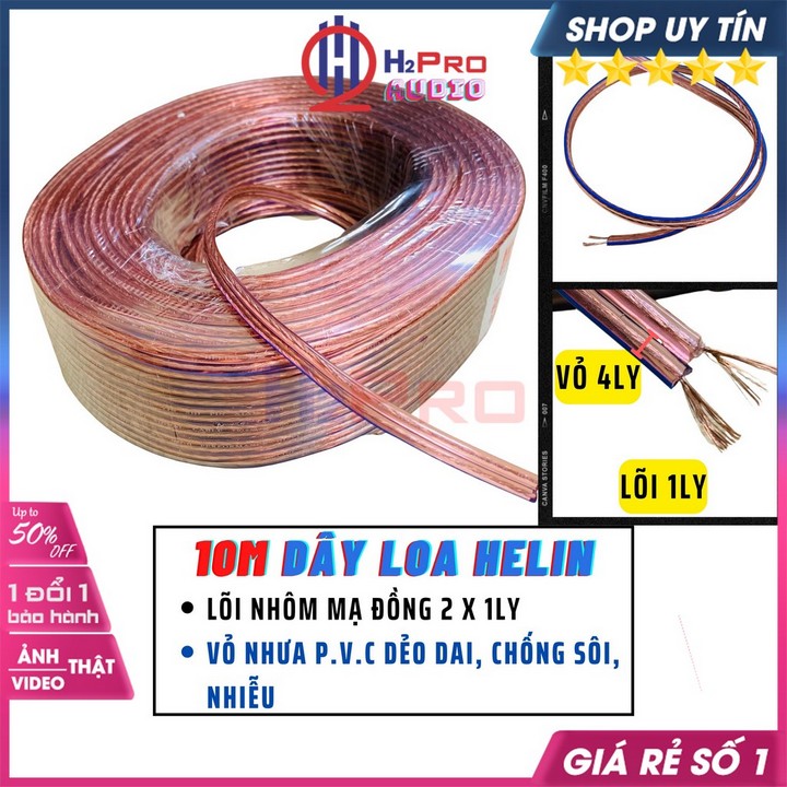 10M Dây Loa Chống Nhiễu Helin Mác 200 Cao Cấp Lõi 1Ly-Vỏ Pvc, Dây Âm Thanh Cho Loa, Amply, Cục Đẩy-H2Pro Audio (Mã SP: H2AT109-04)