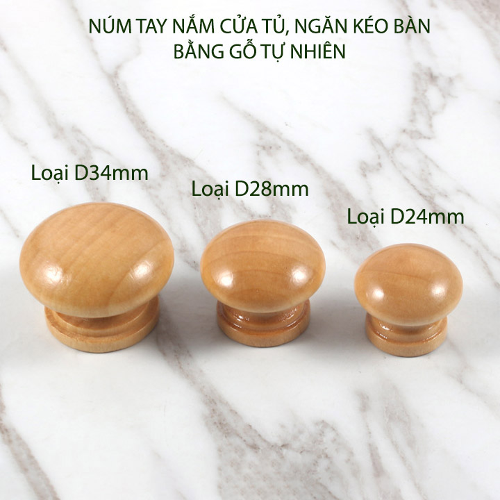 Bộ 5 núm tay nắm cửa tủ, ngăn kéo bàn, bằng gỗ tự nhiên sơn phủ bóng (Mã SP: NCTG.5D)
