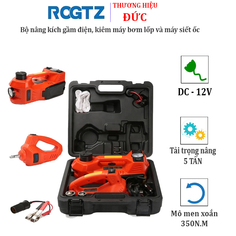 Bộ nâng kích gầm điện, kiêm máy bơm lốp và máy siết ốc ô tô đa năng 3 trong 1 thương hiệu cao cấp của Đức - ROGTZ