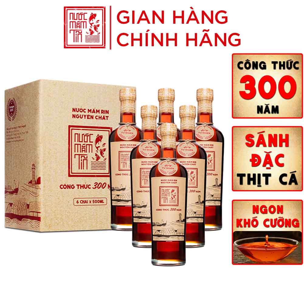 Nước mắm tĩn cá cơm than nhãn đỏ độ đạm 40n thùng 6 chai thủy tinh 500ml/chai
