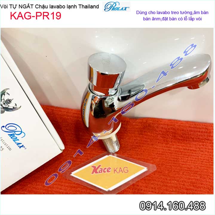 Vòi lavabo tự ngắt Prolax Thailand KAG-PR19 thân lớn, Vòi bán tự động chậu lavabo ấn tay nhấn hơi tiết kiệm xả mạnh đóng nước sau 18-25 giây