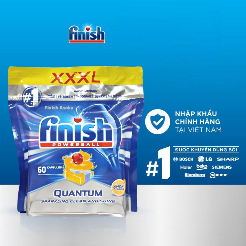 Viên rửa chén bát Finish Quantum 60viên/36viên hương chanh/táo chanh/không mùi nhập khẩu EU làm sạch nhanh chóng (Mã SP: 22828890725)