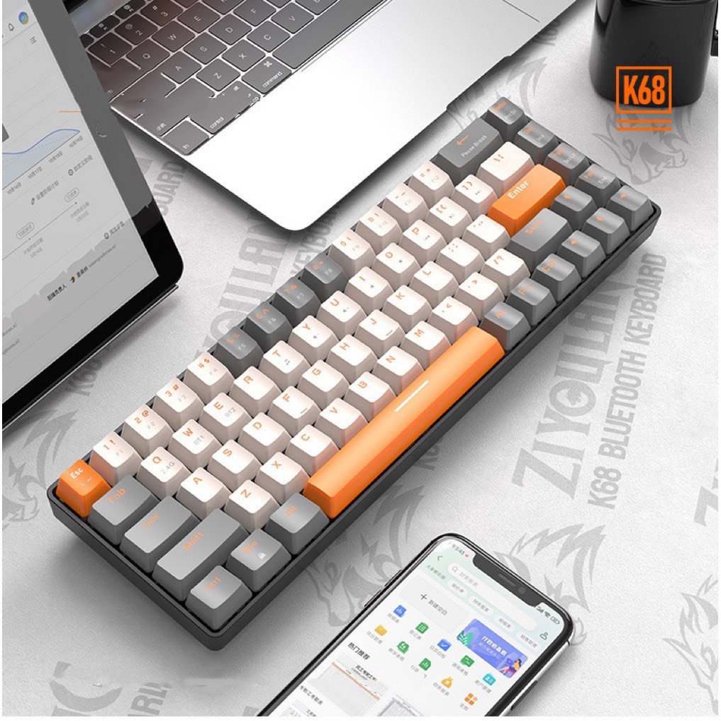 Bàn Phím Cơ Bluetooth Không Dây K68 Trục Cơ Red Switch Có Hotswap Kết Nối Máy Tính Điện Thoại Tablet (Mã SP: K68)