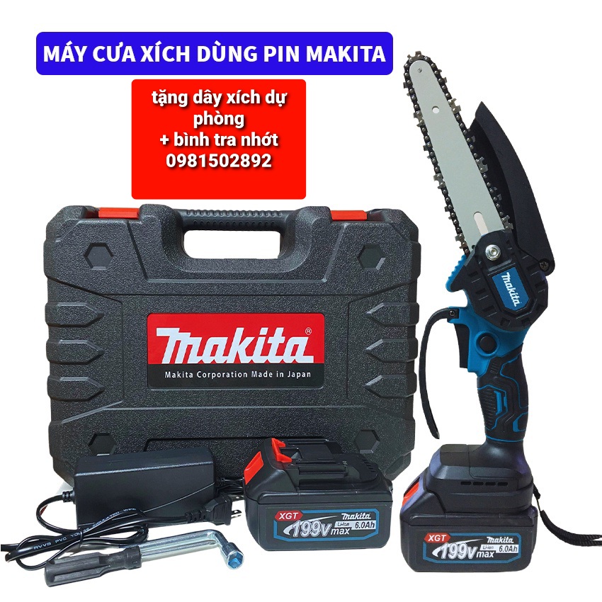 Máy Cưa Xích Chạy Pin Cầm Tay, 199V  công xuất 1200W pin khủng 10cell - chuyên Cắt Tỉa Cành - cưa gỗ Lõi Đồng 100% ( BH 12 tháng ) (Mã SP: cưahtc6inch)