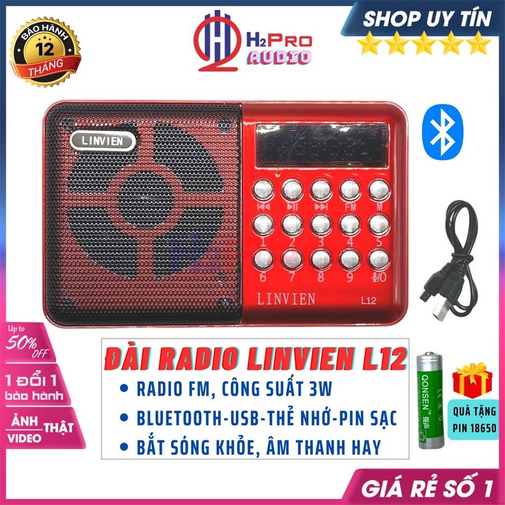 Đài Radio Fm Cho Người Già Linvien L12, Máy Nghe Nhạc Mini Bluetooth Mp3-Usb-Thẻ Nhớ, Quà 1 Pin Sạc 18650-H2Pro Audio (Mã SP: H2AT140)