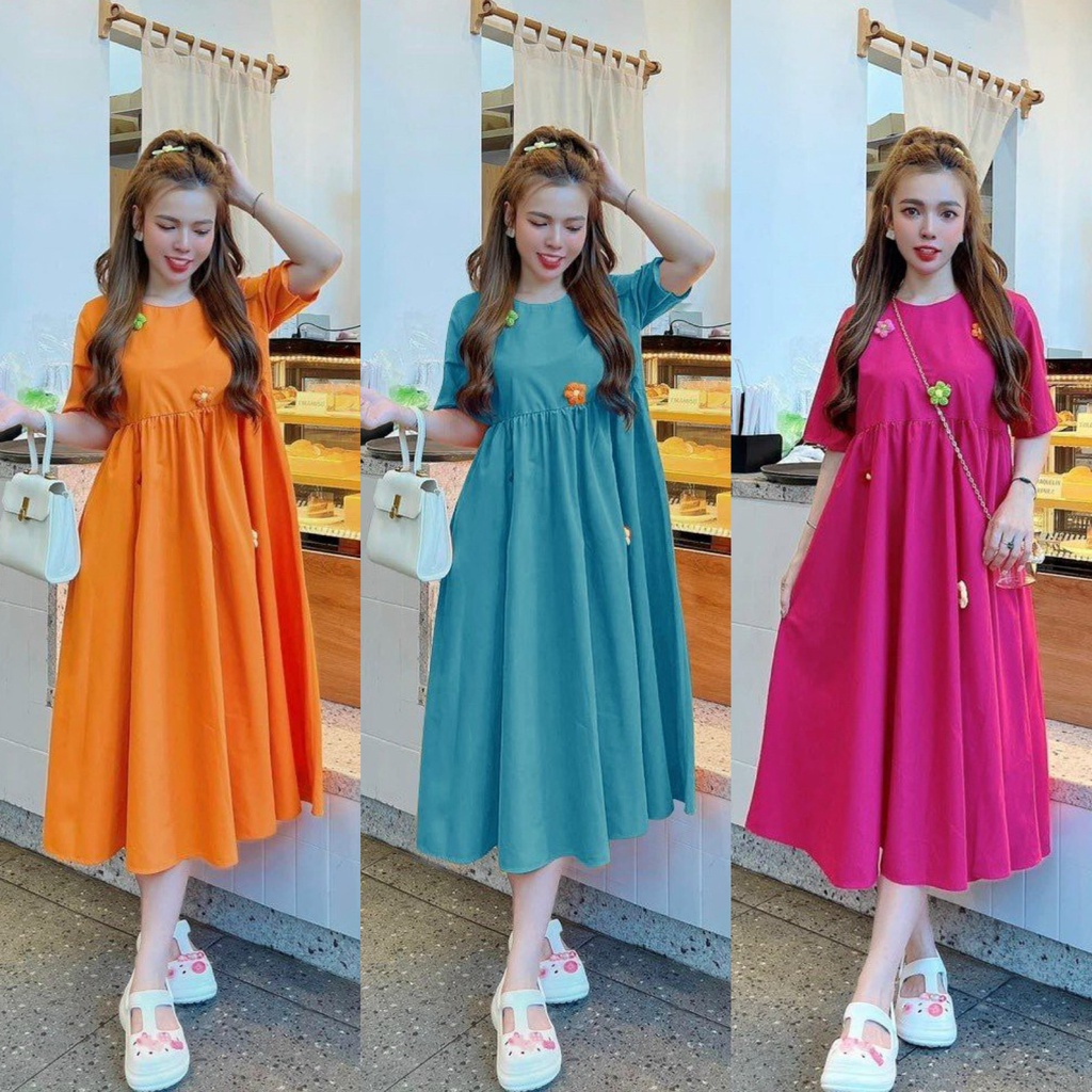 Đầm váy nữ babydoll xòe phối hoa xinh xắn với các tone màu tôn da tôn dáng dành cho các nàng diện đi chơi siêu xinh (Mã SP: 23631618216)